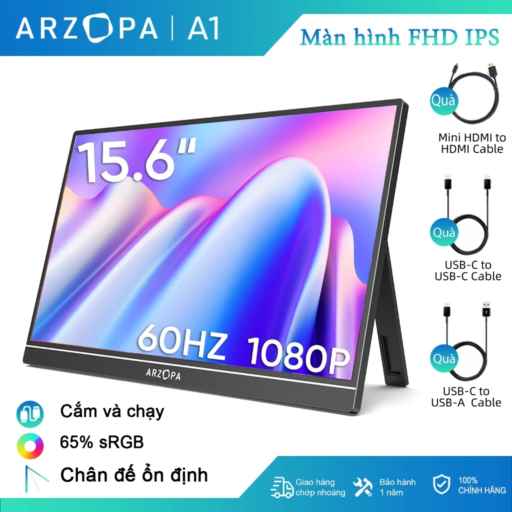 Màn hình di động ARZOPA A1- 15,6'' FHD 1080P - Màn hình máy tính xách tay siêu mỏng di động có chân đế