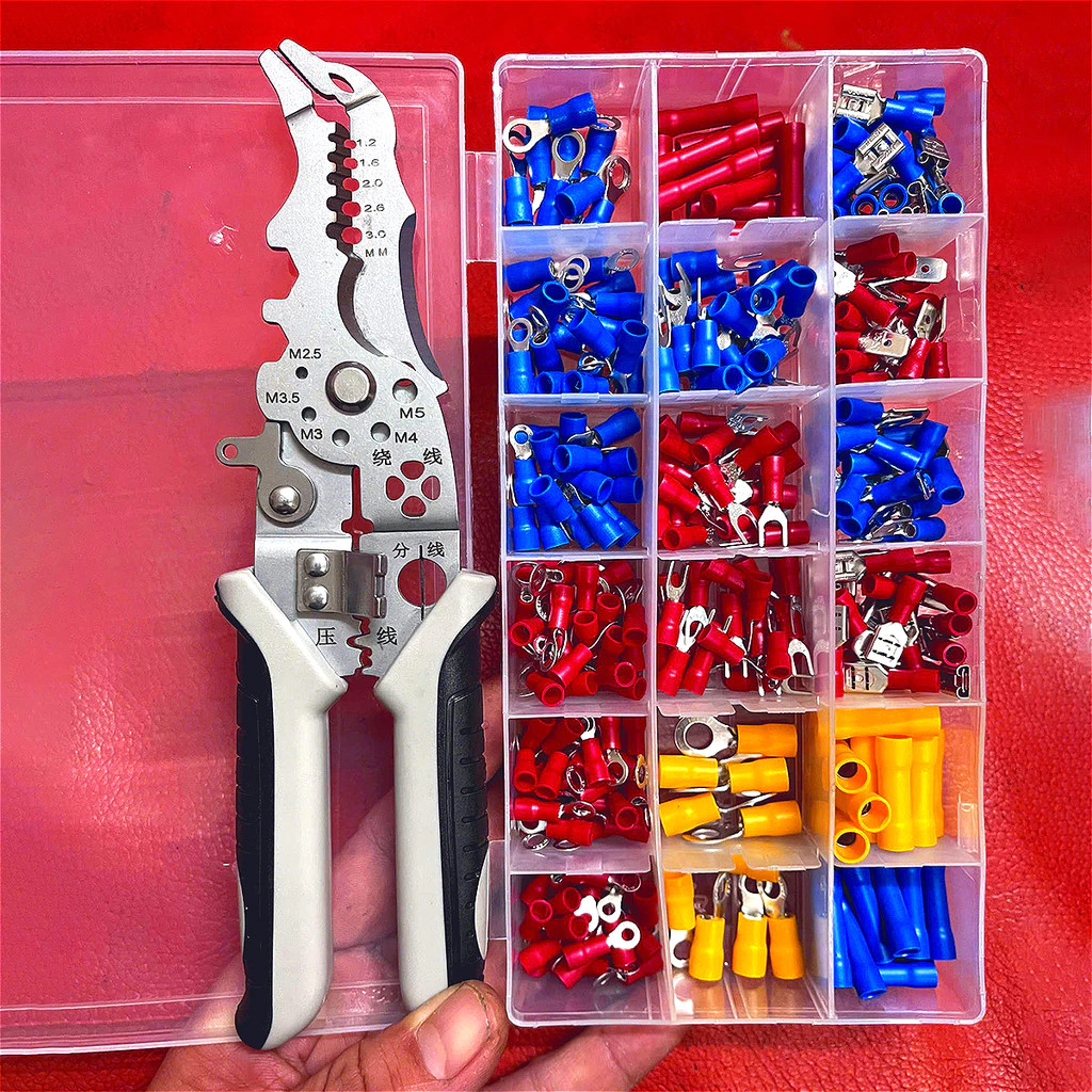 Bộ Kìm Cos Đa Năng 19 in 1 Kèm Hộp 300 Đầu Cos Thông Dụng - Kìm Tuốt Dây, Kìm Điện Chuyên Dụng Cho Thợ Điện