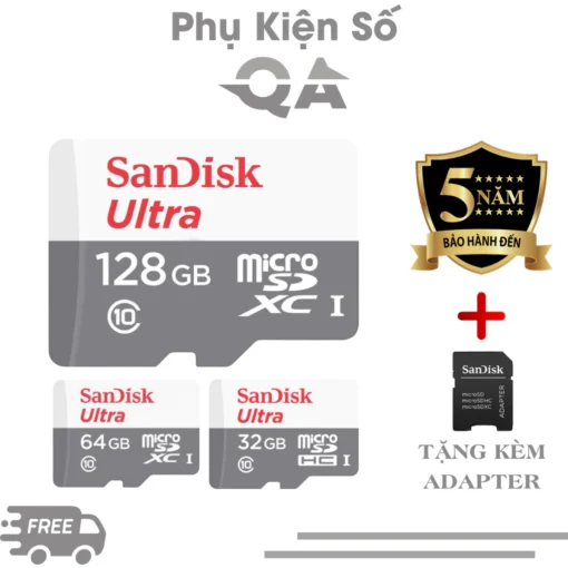 Bảo Hành 5 Năm Lỗi 1 Đổi 1 ] Thẻ Nhớ SanDisk 128GB /64GB /32GB, Chuyên Camera, Tốc Độ Cao, Class 10 - Thẻ Nhớ Camera
