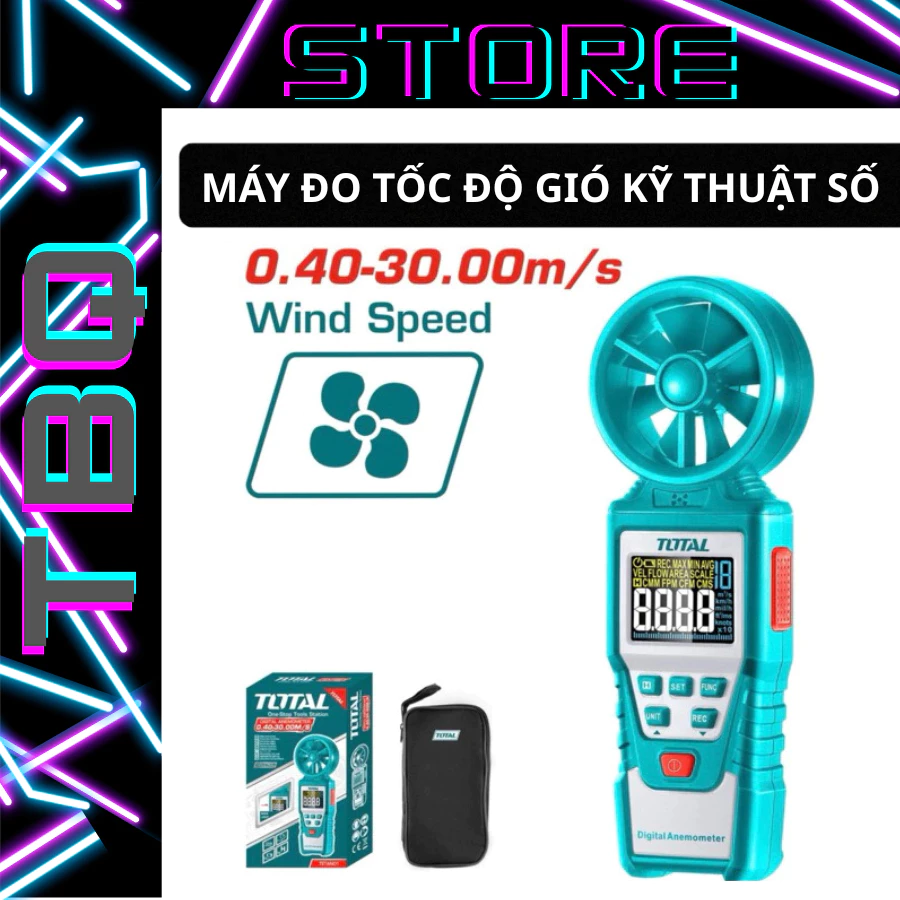Máy Đo Tốc Độ Gió TOTAL TETAN01 Chuyên Nghiệp | Dải Đo 0.8-40 m/s | Có Đèn Nền, Lưu Dữ Liệu | Pin AA