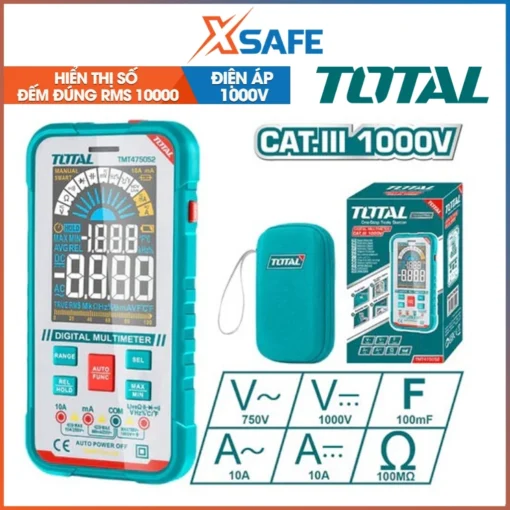 Đồng hồ đo điện vạn năng TOTAL TMT475052 10000 số Lưu trữ dữ liệu, Chỉ báo pin yếu, Đèn pin