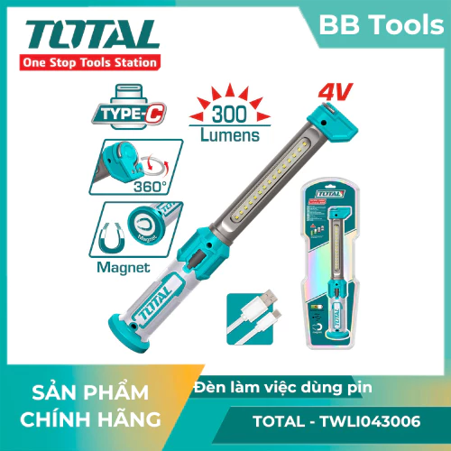 Đèn làm việc dùng pin 20V, sạc type C TOTAL - TWLI043006