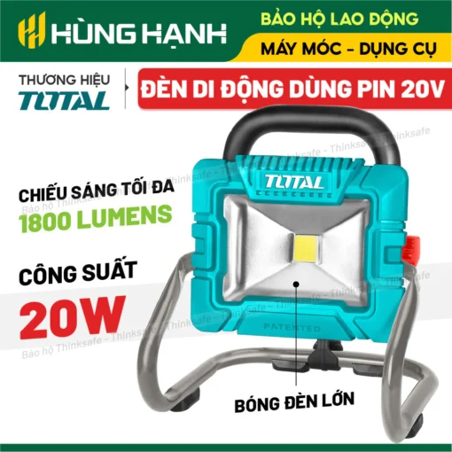 Đèn công trường dùng pin 20V TOTAL TWLI20258 Tản điện LED 20W, Đèn làm việc siêu sáng, Đèn di động