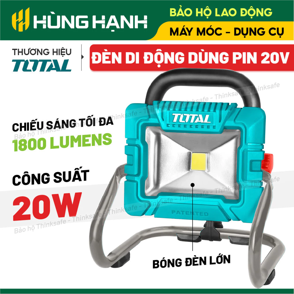 Đèn công trường dùng pin 20V TOTAL TWLI20258 Tản điện LED 20W, Đèn làm việc siêu sáng, Đèn di động