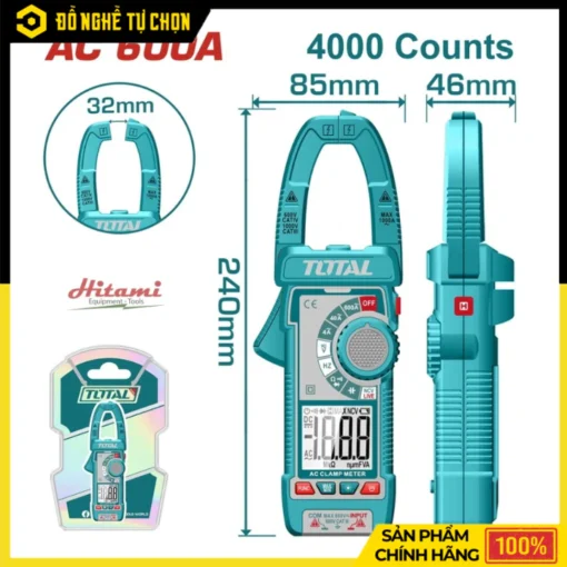 Ampe Kìm Điện Tử Total TMT766001 – True RMS | Đo Dòng AC 600A | NCV, Giữ Dữ Liệu, Đèn Pin – Hàng Chính Hãng Có VAT