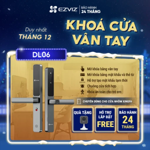 Khóa Cửa EZVIZ DL06 EZVIZ Mở Khóa Vân Tay, Phù Hợp Lắp Cửa Nhôm