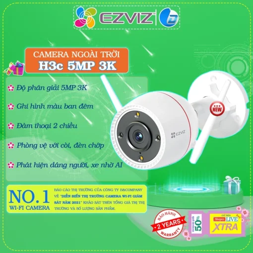 Camera wifi ngoài trời cố định Ezviz H3c 2MP/3MP/4MP 2K 2K+ chính hãng, ghi âm, có màu và không màu đêm